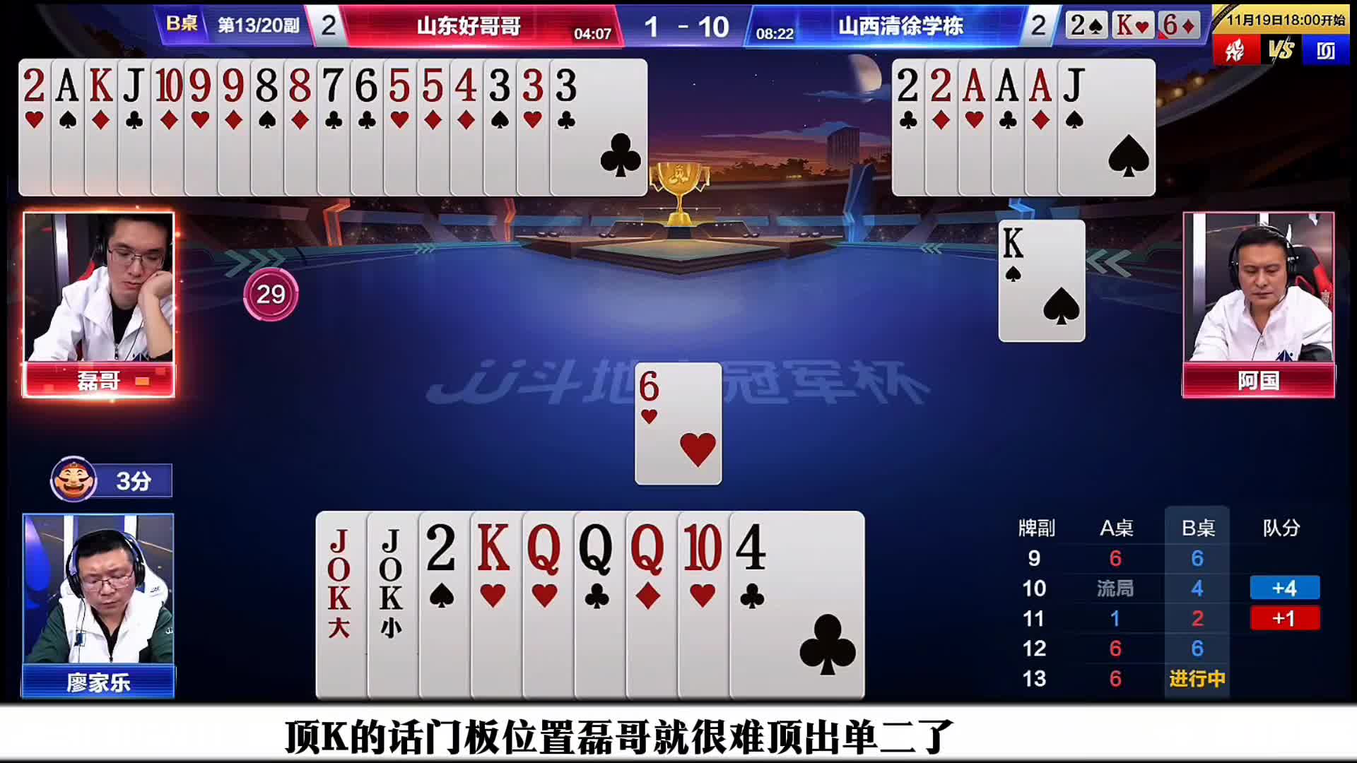 廖大师残局想贪炸！让磊哥一手极致精准的三带对传递给你上了一课