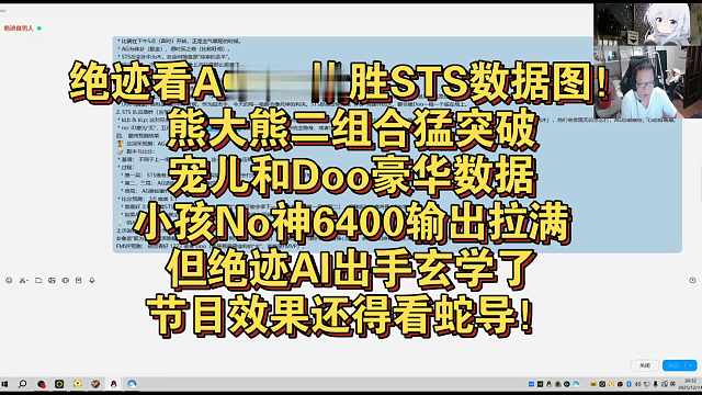 绝迹看AG3:1战胜STS数据图！熊大熊二组合猛突破，宠儿和Doo豪华数据，小孩No神6400输出拉