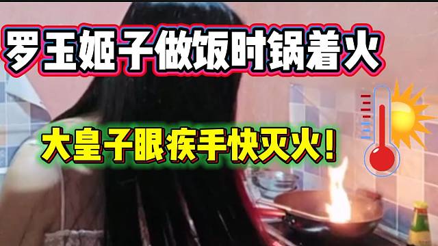 罗玉姬子做饭时锅突然着火，幸亏大皇子及时灭火！