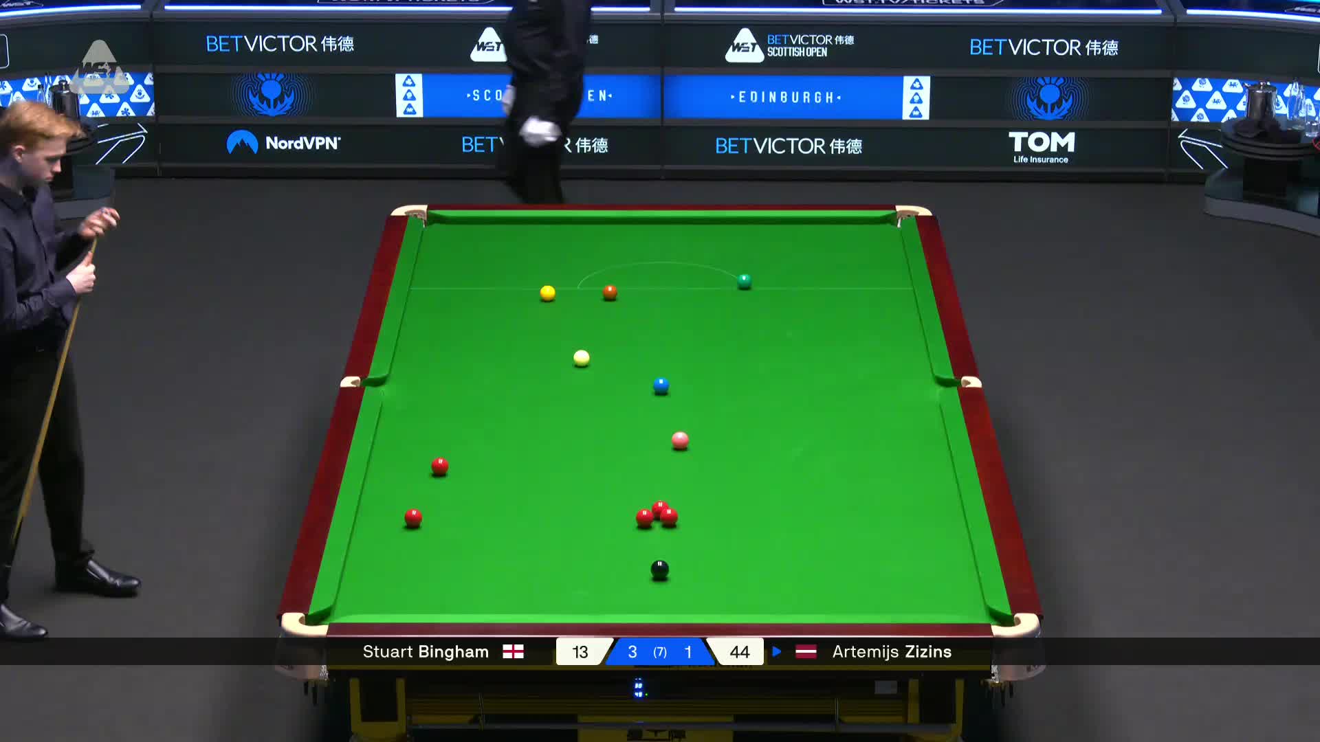 2025斯诺克苏格兰公开赛 斯图尔特·宾汉姆 VS 阿特米吉斯·齐津斯 第五局