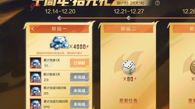 CF的这个十周年拾光礼，一直到12月20号，完成任务，可以领4000钻石呀，不过要打好多局嘞