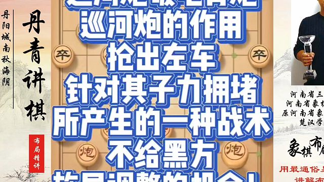 巡河炮破龟背炮，巡河炮的作用:抢出左车针对其子力拥堵所产生的一种战术！不给黑方施展调整的机会！如何快