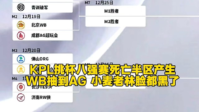 KPL挑杯八强赛死亡半区产生：WB抽到AG，小麦老林脸都黑了！  #2025王者荣耀挑战者杯