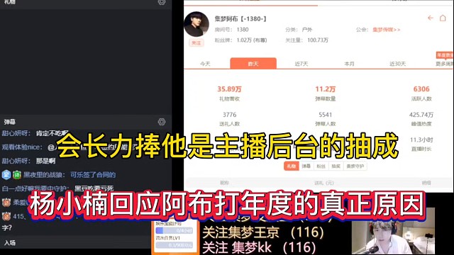 会长力捧他是主播后台的抽成，杨小楠回应阿布打年度的真正原因！
