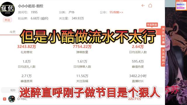 迷醉直呼刚子做节目是个狠人，但是小酷做流水不行