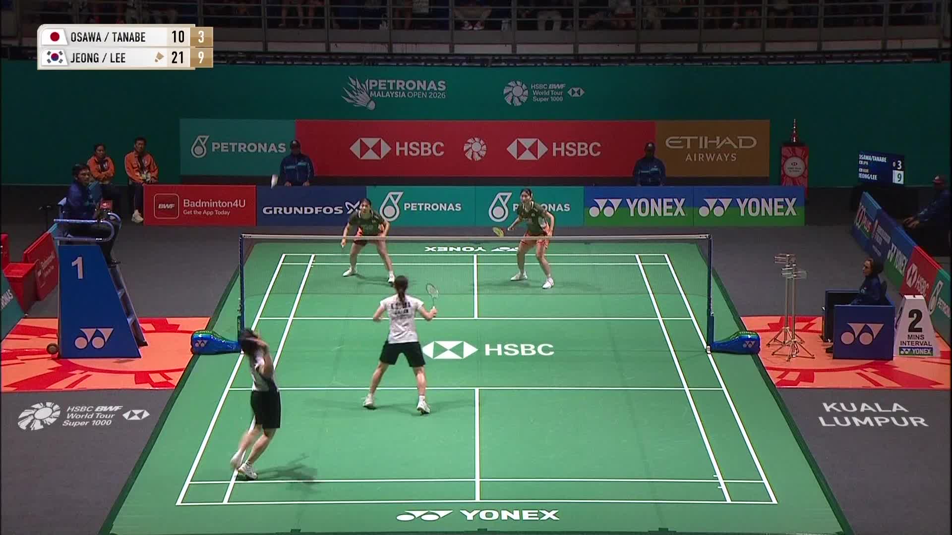 【第二局】女双 大泽佳步/田部真唯VS郑那银/李妍雨 2026马来西亚羽毛球公开赛