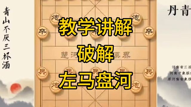 河南省冠军黄丹青讲棋，象棋怎么学，象棋教学，教学讲解破解左马盘河，系统学习象棋