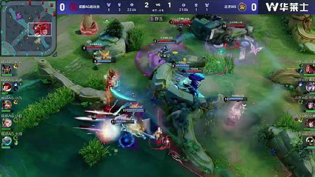WB对战AG首局，小俞艾琳闪现躲控很果断，大帅盾山开团超关键，一波波联动推进，AG顺利拿下第一局！ ​​​