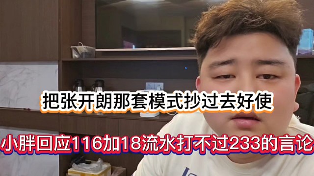 把张开朗那套模式抄过去好使，小胖回应116加18流水打不过233的言论！
