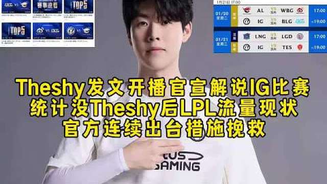 Theshy发文开播官宣解说IG比赛，统计Theshy后LPL流量现状，官方连续出台措施挽救！   