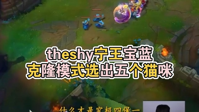 theshy宁王宝蓝克隆模式选出五个猫咪，结果打团shy哥身上挂了四个猫