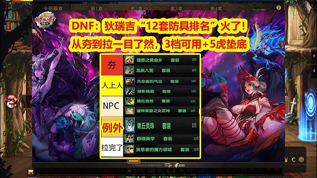 DNF：狄瑞吉“12套防具排名”火了！从夯到拉一目了然