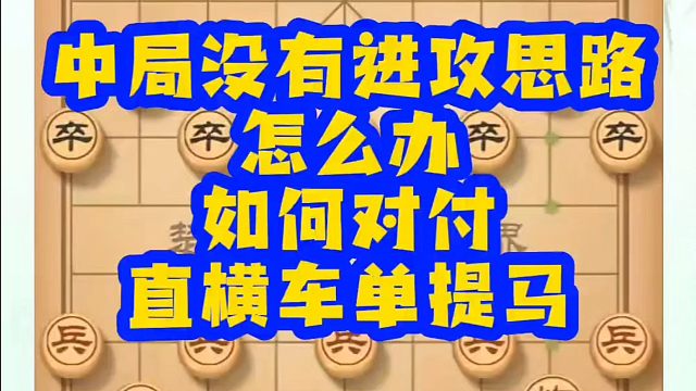 中局没有进攻思路怎么办？如何对付直横车单提马？如何快速提升象棋水平？如何学习象棋布局、中局、残局？真