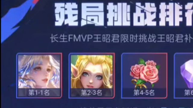 活动时间到1月26号，残局挑战排名第一，可获得王昭君FMVP皮肤，排名以1月27号零点之后的展示为准