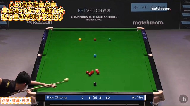 1.23冠军联赛决赛吴宜泽超13分，赵心童连轰炸裂防守获罚分！#斯诺克 #赵心童 #吴宜泽 #冠军联