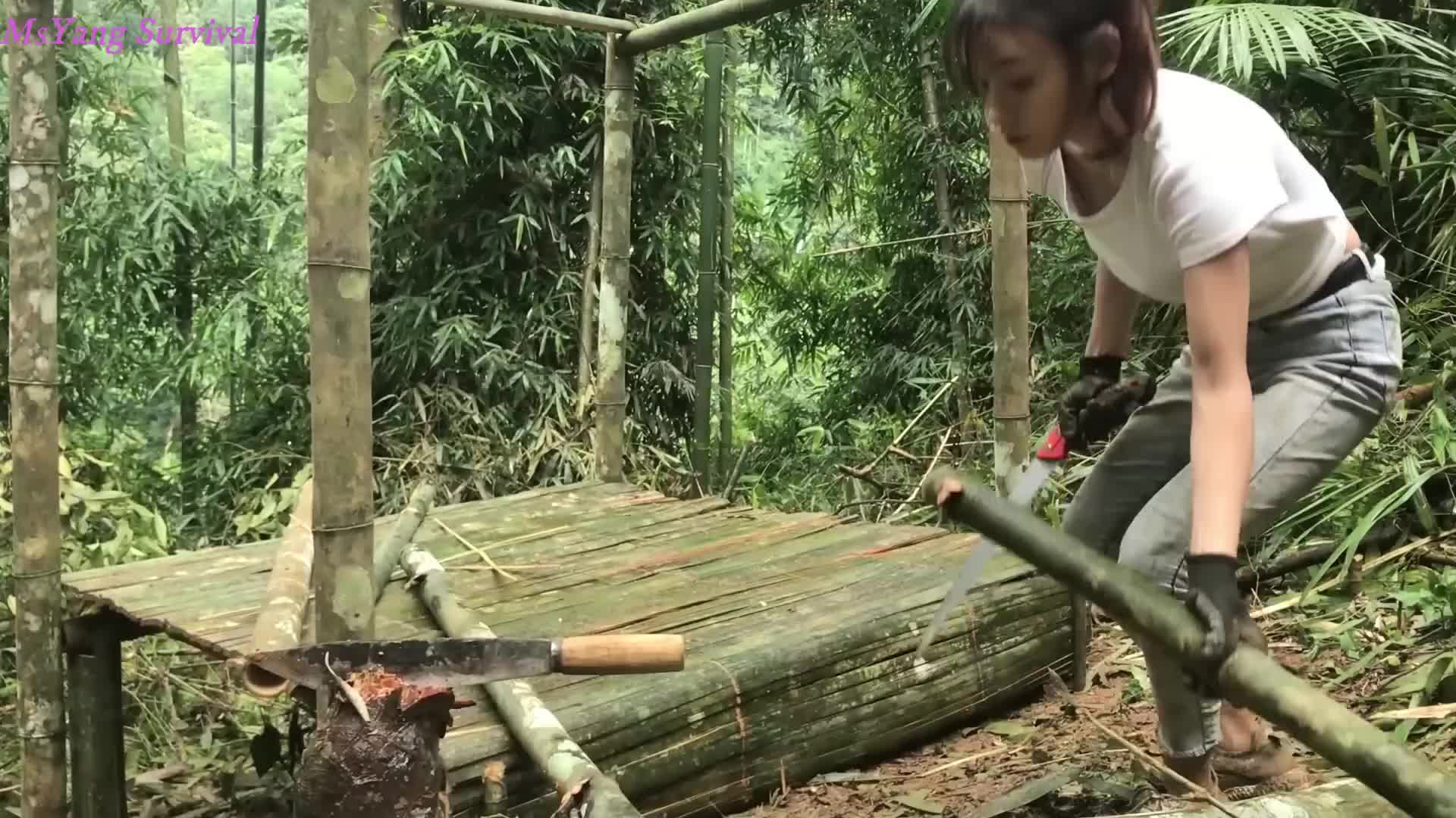 20260127 全程5天；独自在森林里搭建竹屋的女孩，在溪流中寻找食物｜MsYang Surviv