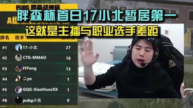 胖森杯首日17小北暂居第一，这就是主播与职业选手差距？