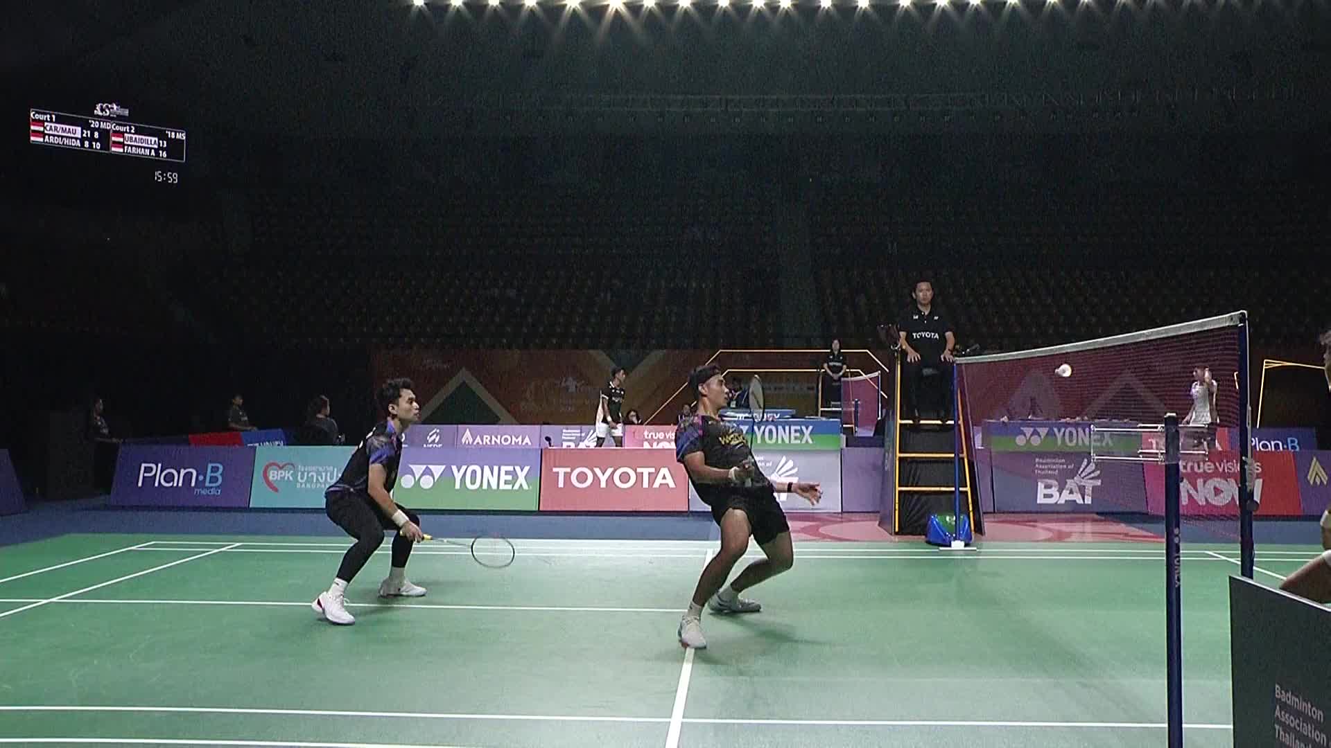 男双	卡尔南多/毛拉纳vs阿迪安托/拉赫马特 半决赛 2026泰国羽毛球大师赛