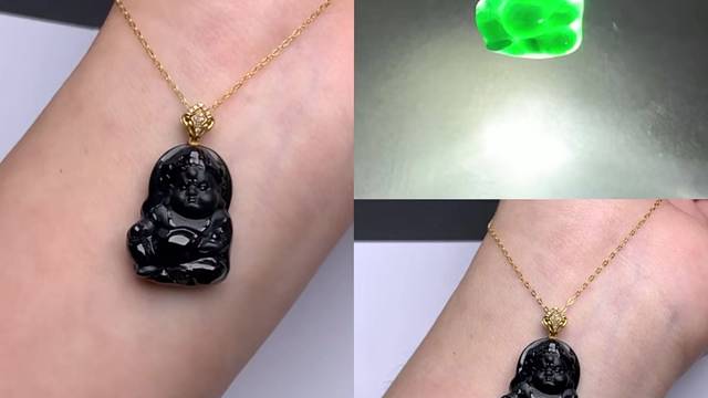 18K金扣镶嵌墨翠挂件