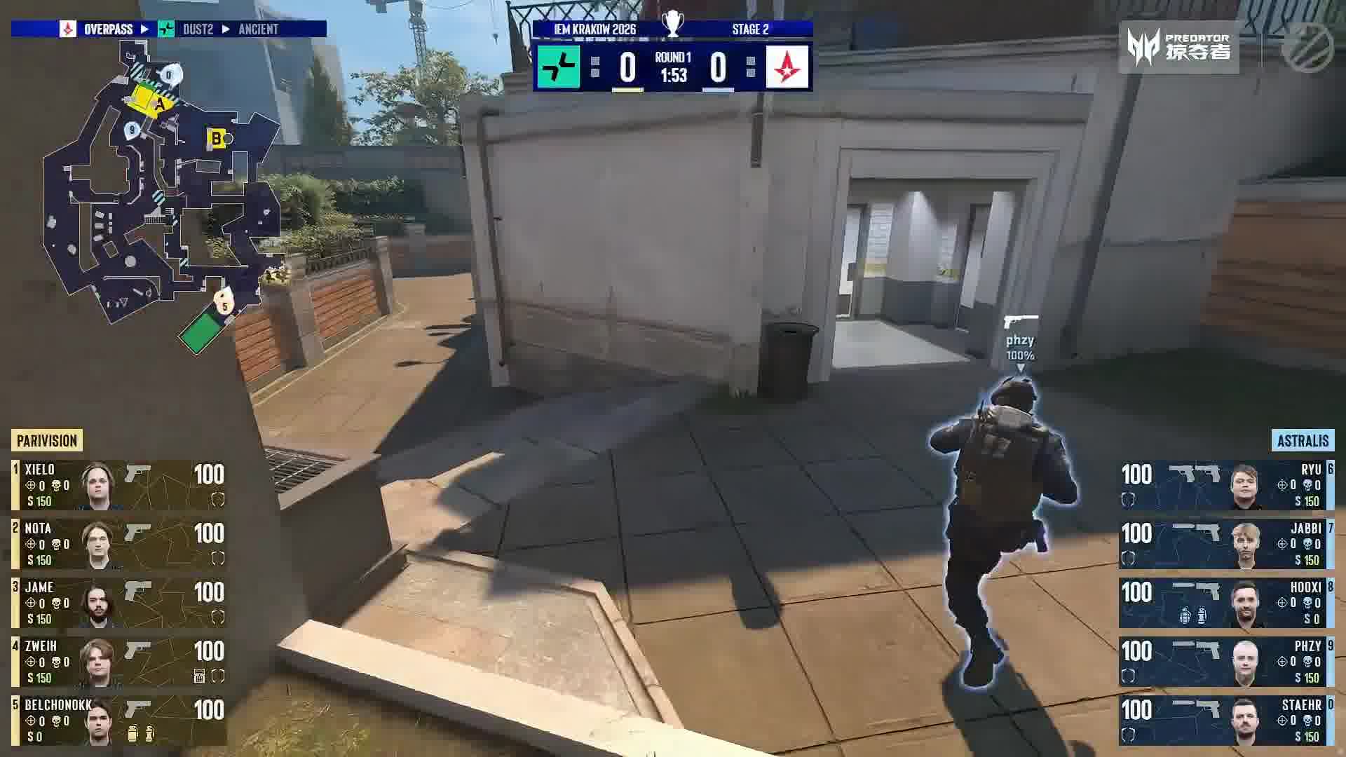 图一 Overpass，Astralis作为防守方、PARIVISION作为进攻方