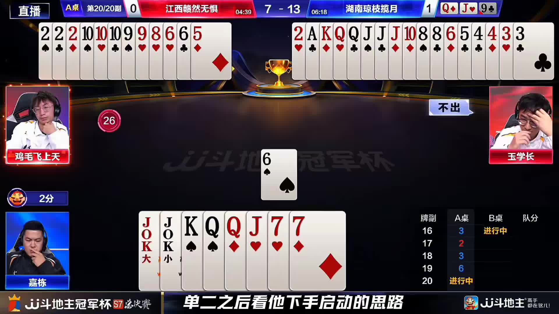 嘉栋残局火箭放手一搏锁定就胜局！给农民手牌结构分析的很透彻