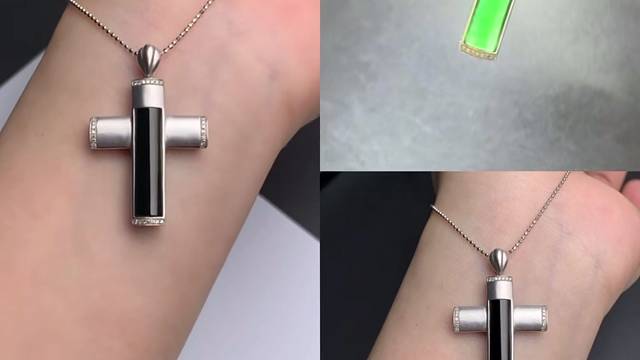 18K白金镶嵌墨翠十字架