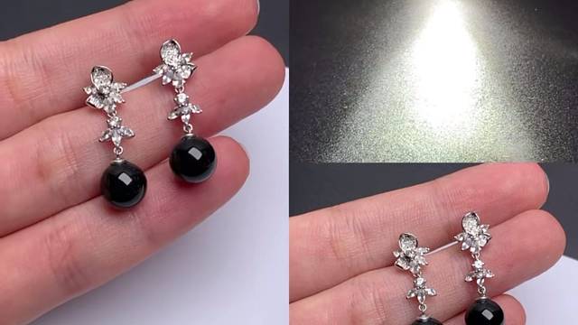 18K白金镶嵌墨翠耳钉