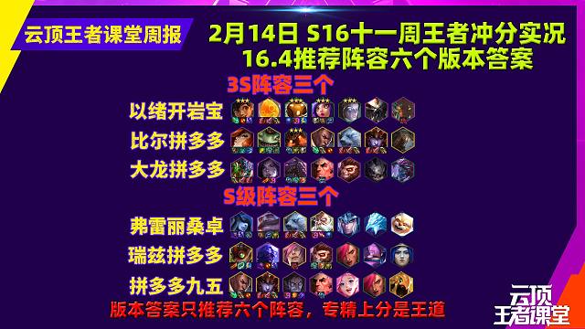 云顶王者课堂S16第十一周从王者冲分阵容看16.4版本答案