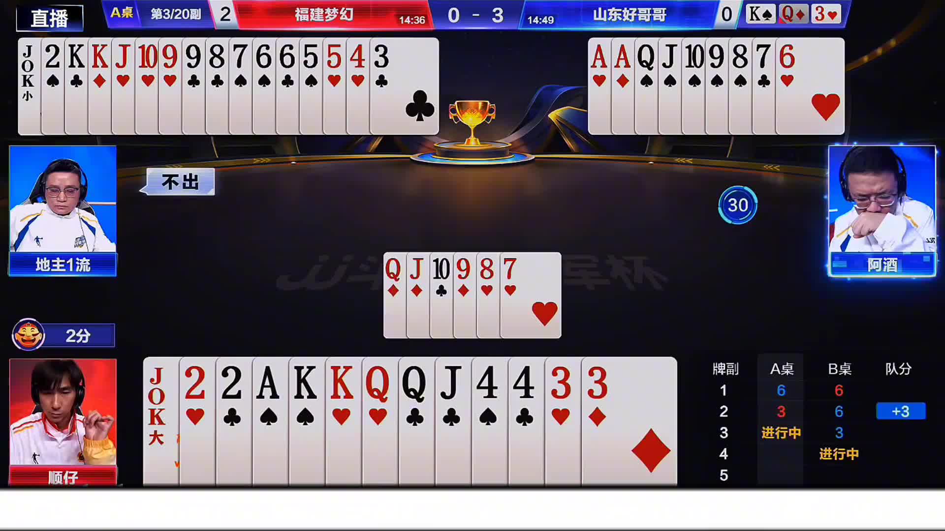 一流公子残局潇洒的6顺传递阿酒！对同伴的手牌分析判断的非常到位