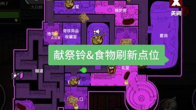 新老玩家必看！地下室投喂食物和献祭铃点位整理一场游戏中投喂和献祭铃只会存在一个。铃铛点位很有可能和食物点位一样