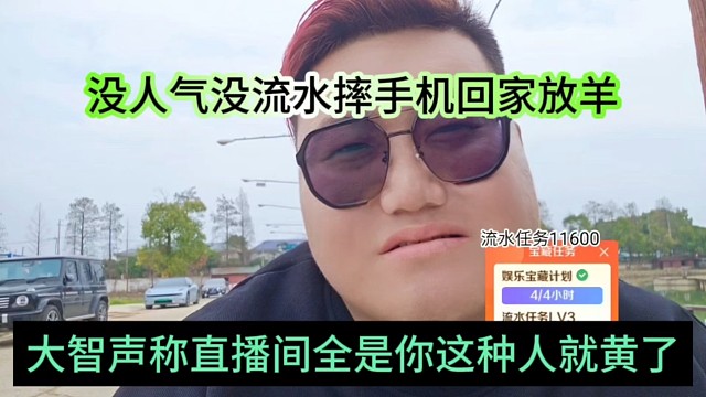没人气没流水就摔手机回家放羊，大智声称直播间全是你这样的人就黄了