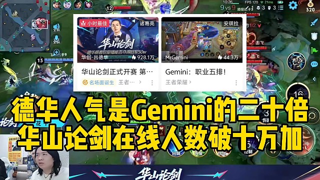德华人气是Gemini的二十倍，华山论剑在线人数破十万彻底赚麻了