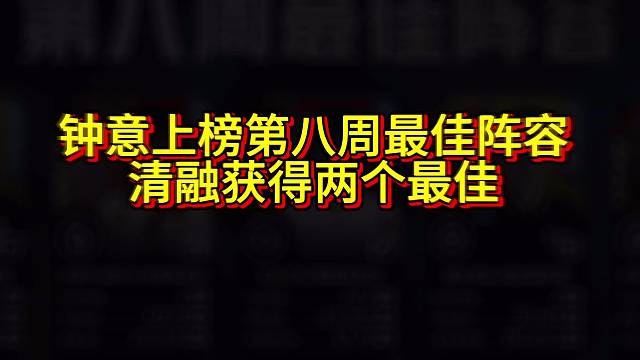 钟意入选第八周最佳 ，清融同时获得两个最佳