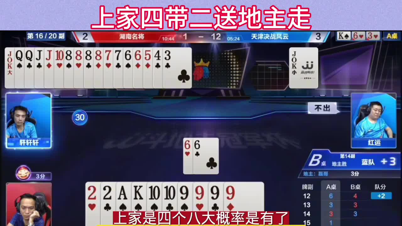 下家三带一剩一张牌了