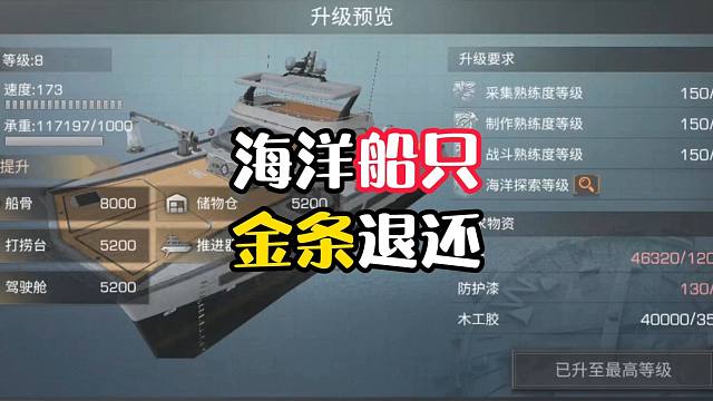 【明日之后】海洋船只升级金条退还
