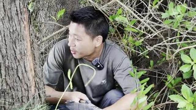 这个小伙在海岛求生，遇到了台风，在外面找物资被雨淋的湿透