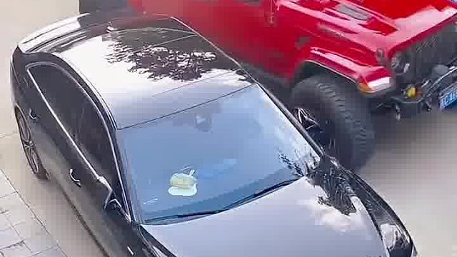 红车过窄路碰到黑车，红车车主查监控才知，网友：黑车动了，没刮