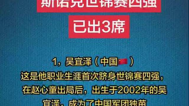 2026斯诺克世锦赛，四强已出3席
