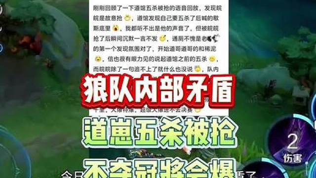 狼队内部估计是真有矛盾了，皖皖故意抢道崽戈娅五杀，如果不能夺冠很可能要彻底爆了