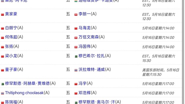 对战表