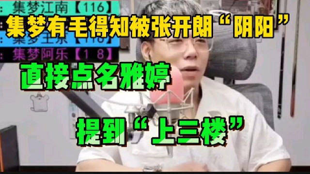 集梦有毛得知被张开朗“阴阳”后，直接点名雅婷并提到“上三楼”！