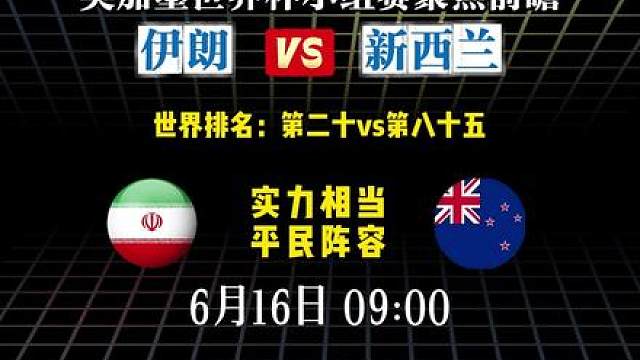 美加墨世界杯前瞻：伊朗对阵新西兰！