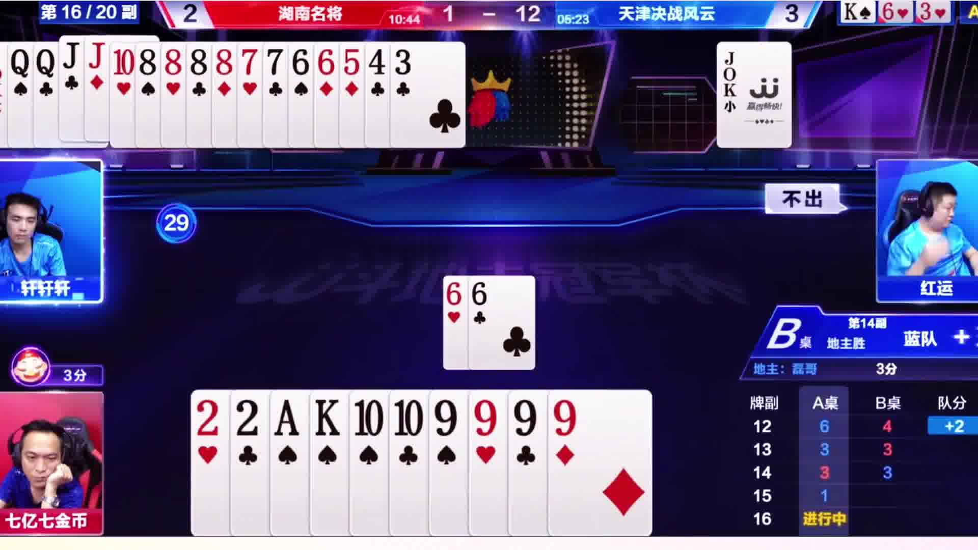 地主手里的单k单间都被下家控制