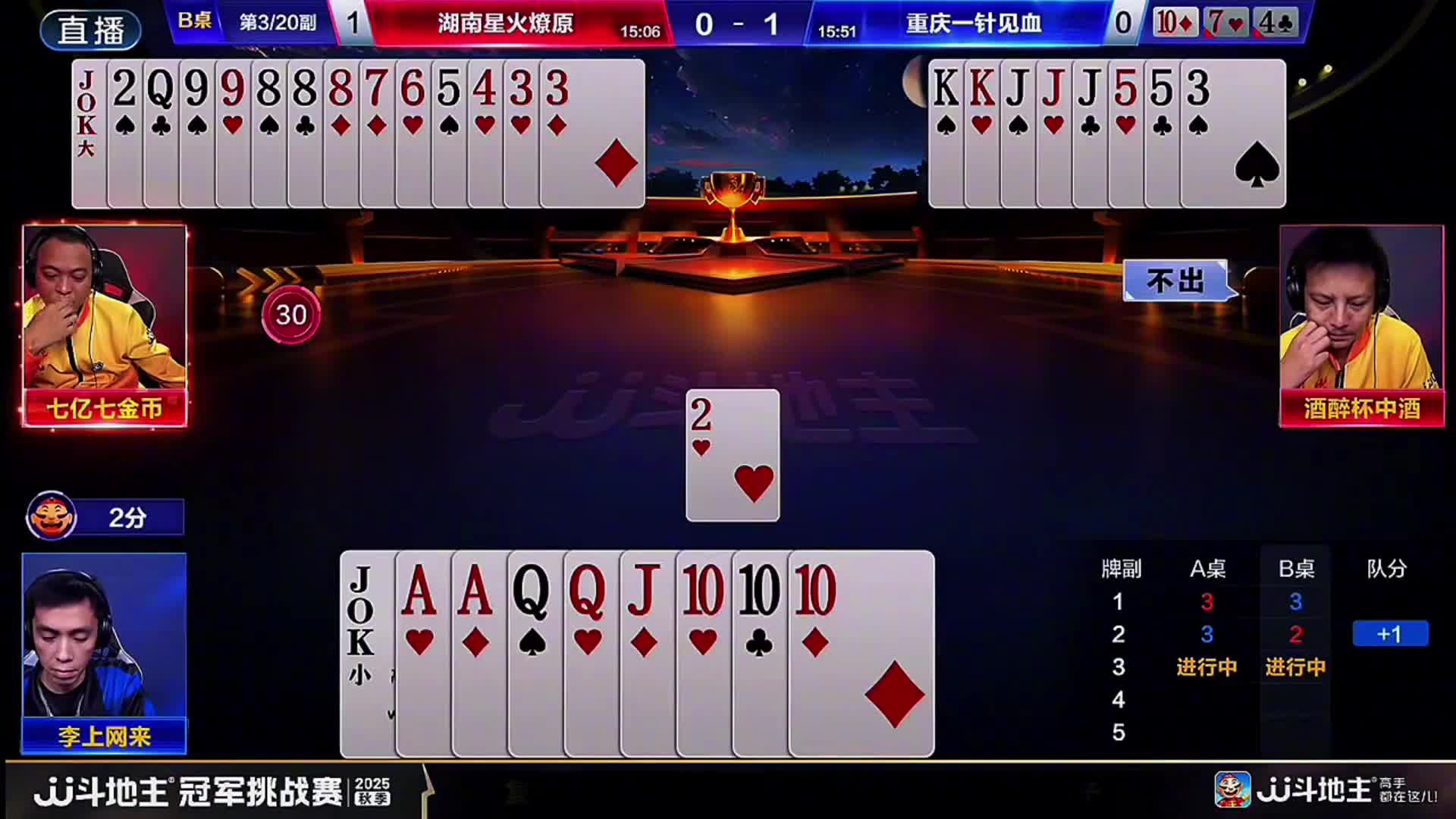 老七这副牌残局给地主控的是毫无办法！这经验太丰富了！