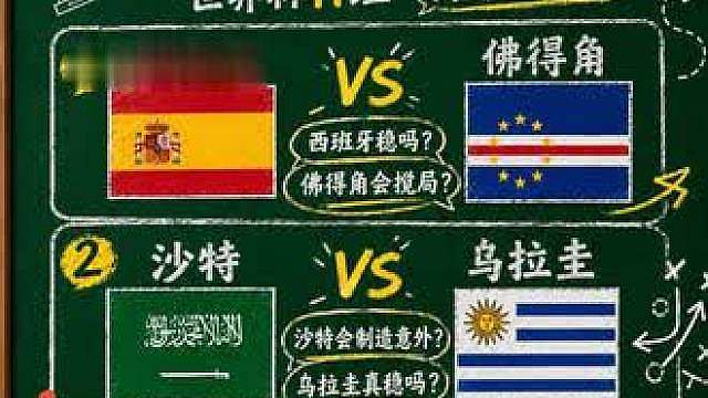 西班牙斗牛军团来啦！ 今晚有两场比赛要看：西班牙vs佛得角，还有乌拉圭vs沙特