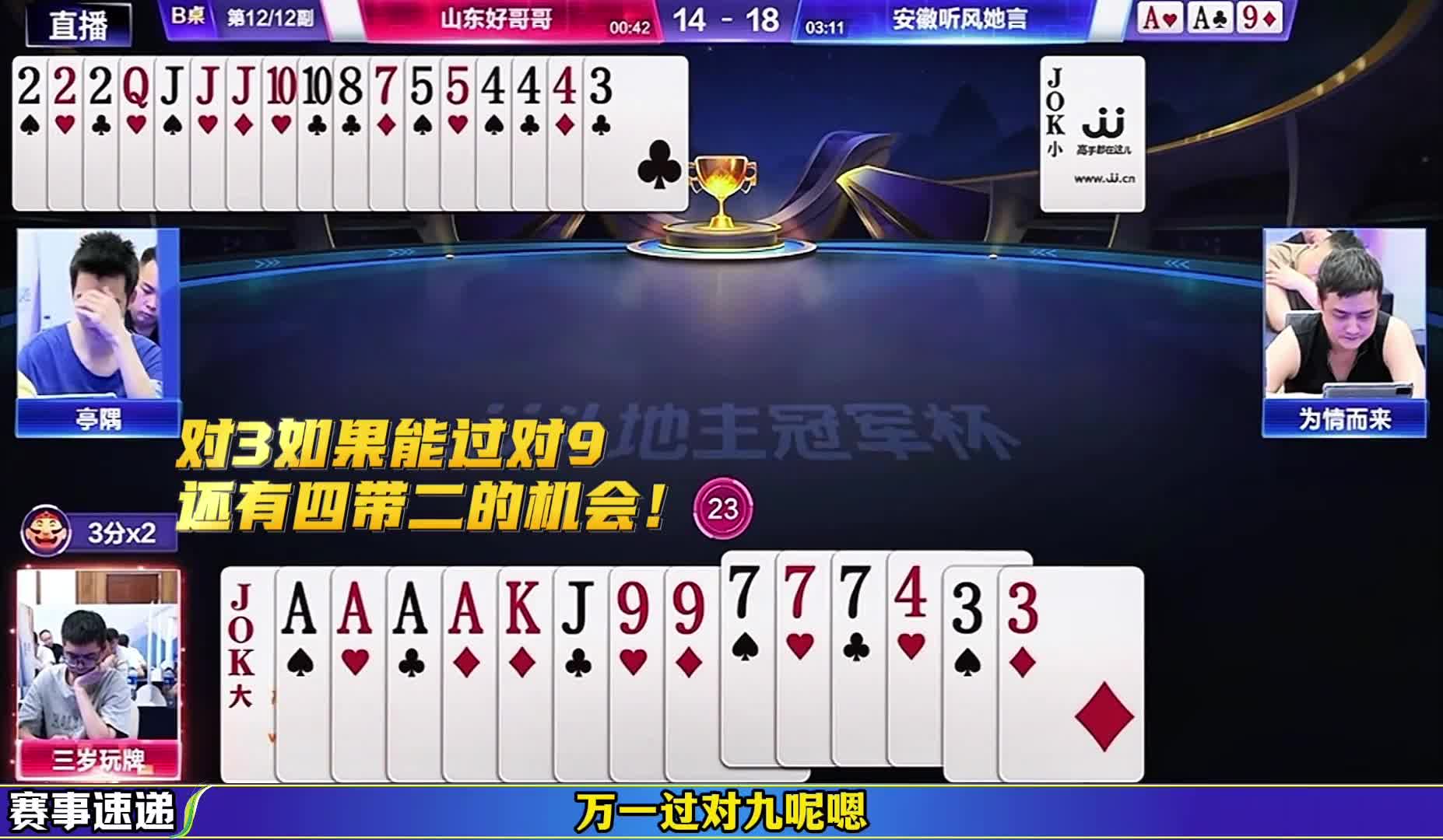 这一轮好哥哥输大了！关键最后一副牌双输满分有点伤！ 逍遥竟然少见的托管了