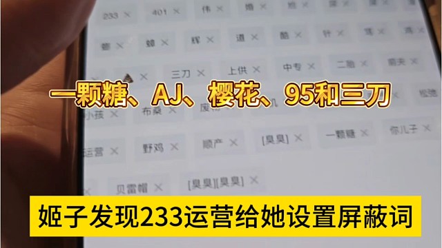 姬子发现233运营给她设置屏蔽词，一颗糖、AJ、樱花、95和三刀