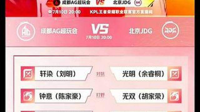 AG对战JDG首发名单出炉