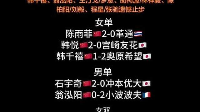 2026日本羽毛球公开赛7月14日囯羽赛果 国羽加油