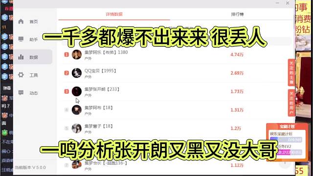 一鸣分析张开朗又黑又没大哥，一千多爆不出，很丢人